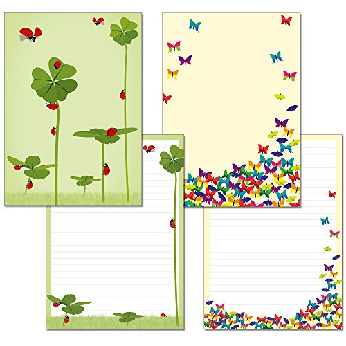 2 Stück - Schreibblock 1x Schmetterlinge 1x Glücksklee mit Marienkäfern je 24 Blatt Format DIN A4 mit Deckblatt 7210+7200 von Ideenstadl