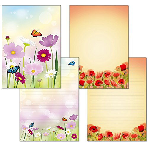 2 Stück - Schreibblöcke 1x Blumenwiese + 1x Mohnblumen je 24 Blatt Format DIN A4 mit Deckblatt 7360+7420 von Ideenstadl