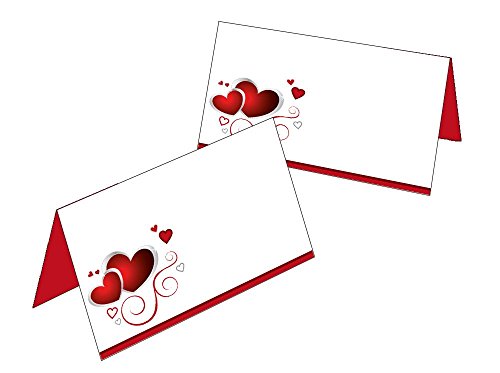 50 Tischkarten/Geschenkanhänger rote Herzen rot/weiß 2523-50 von Ideenstadl