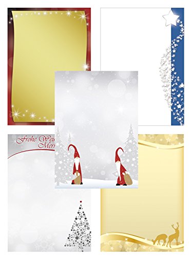 Briefpapier-Mix 1 Best of Weihnachten Sterne Wichtel Rehe - 50 Blatt 5x10 Blatt DIN A4 90 g/m² Xmas1 von Ideenstadl