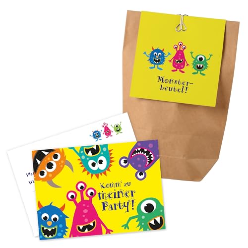 Ideenverlag HAMBURG 12x Monster Einladungskarten + Partytüten - Set/Monster Party Einladungskarten Kindergeburtstag - Einladungen Karten Kinder Geburtstag von Ideenverlag HAMBURG