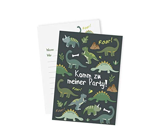 12x "Dinosaurier" Einladungskarten zum Kindergeburtstag / Dinoparty / Einladungen / Grußkarten / Mitgebseltüten / Geschenktüten / Give-aways / Geburtstag / plastikfrei / klimaneutral / Karten von Ideenverlag-Hamburg