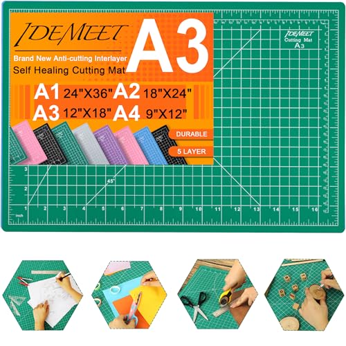 ilende Schneidematte zum Basteln, Idemeet A3 Schneidebrett mit Gitter, rutschfeste Schneidematte Board für von Idemeet