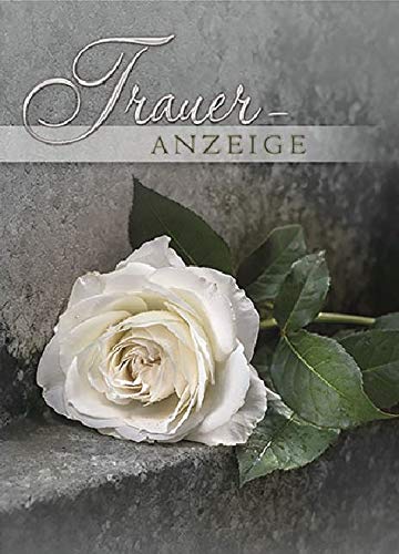 Trauer-Anzeige (5er Set) | Anzeige Trauer | Todesanzeige | Parte | Karte in Folie | Karte mit Innentext | DIN A6 | Klappkarte inkl. Umschläge | Motiv: Rose von Iden