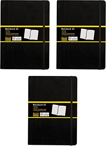 3er Vorteilspack Idena 209284 - Notizbuch, 192 Seiten, 80 g/m², schwarz (DIN A5 | 3 Stück, liniert) von Idena