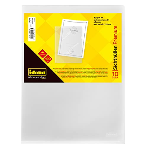 Idena 10006 - Sichthüllen DIN A4, glasklar, dokumentenecht, Folienstärke 0,12 mm, extra stark, 10 Stück Idena 10006 - Sichthüllen DIN A4, glasklar, dokumentenecht, Folienstärke 0,12 mm, extra stark, 10 Stück von Idena