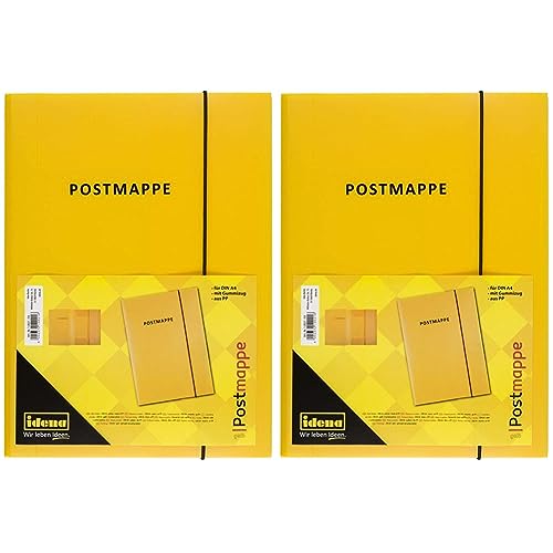 Idena 10021 - Postmappe aus PP, DIN A4, mit Gummizug, gelb, 1 Stück, 23,7 x 32,3 cm (Packung mit 2) von Idena