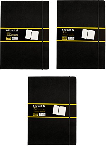 Idena 10053 - Notizbuch DIN A4, 192 Seiten, 80 g/m², blanko, schwarz (3er Pack) von Idena