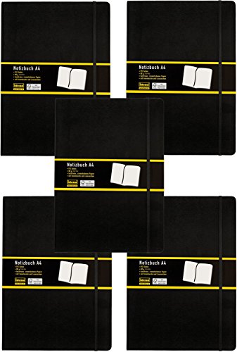 Idena 10053 - Notizbuch DIN A4, 192 Seiten, 80 g/m², blanko, schwarz (5er Pack) von Idena