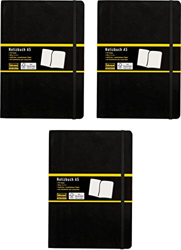 Idena 10054 - Notizbuch DIN A5, 192 Seiten, 80 g/m², blanko, schwarz (3er Pack) von Idena