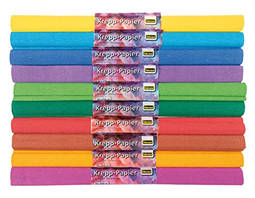 Idena 10122907 - Krepppapier Farben sortiert, 10 Rollen, je ca. 50 x 250 cm, für kreativen Bastelspaß und individuelle Dekoration von Idena