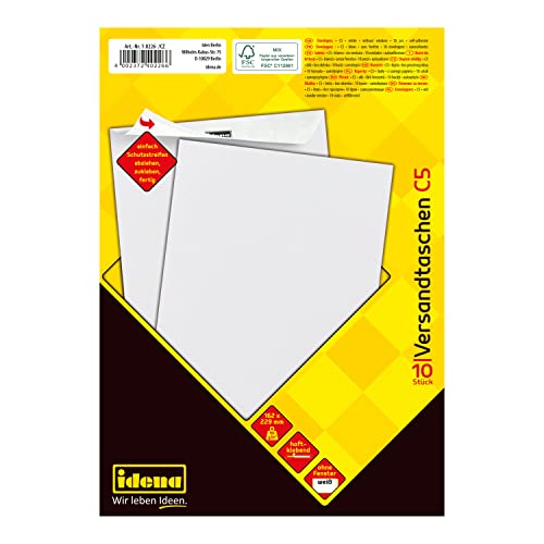 Idena 10226 - Versandtaschen DIN C5, 10 Stück haftklebend, Briefumschläge ohne Fenster, aus 90 g/m² FSC-Mix Papier in Weiß Idena 10226 - Versandtaschen DIN C5, 10 Stück haftklebend, Briefumschläge ohne Fenster, aus 90 g/m² FSC-Mix Papier in Weiß von Idena