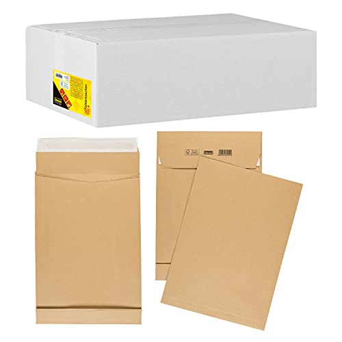 Idena 10250 - Versandtaschen DIN C4, 100 Stück haftklebend, Faltentaschen mit 4 cm Bodenfalte, Umschläge ohne Fenster, aus 130 g/m² FSC-Recycled Papier in Braun von Idena