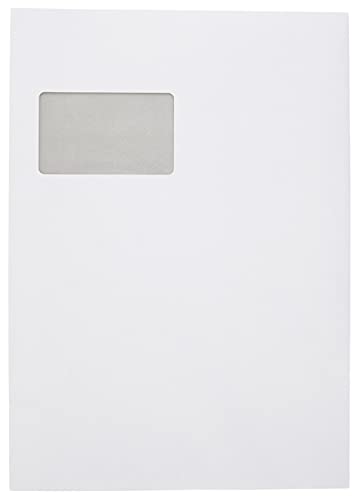 Idena 10251 - Versandtaschen DIN C4, 100 Stück haftklebend, Faltentaschen mit 2 cm Bodenfalte, Umschläge mit Fenster, aus 120 g/m² FSC-Mix Papier in Weiß von Idena