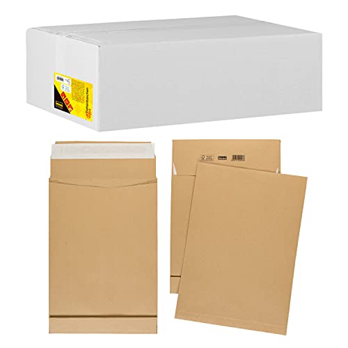 Idena 10252 - Versandtaschen DIN B4, 100 Stück haftklebend, Faltentaschen mit 4 cm Bodenfalte, Umschläge ohne Fenster, aus 130 g/m² FSC-Recycled Papier in Braun von Idena