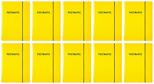 Idena 10372 - Postmappe DIN A4, Glanzkarton mit Gummizug, gelb, 10 Stück von Idena