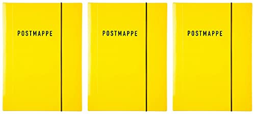 Idena 10372 - Postmappe DIN A4, Glanzkarton mit Gummizug, gelb, 3 Stück von Idena