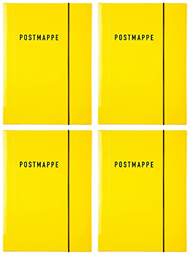 Idena 10372 - Postmappe DIN A4, Glanzkarton mit Gummizug, gelb, 4 Stück von Idena