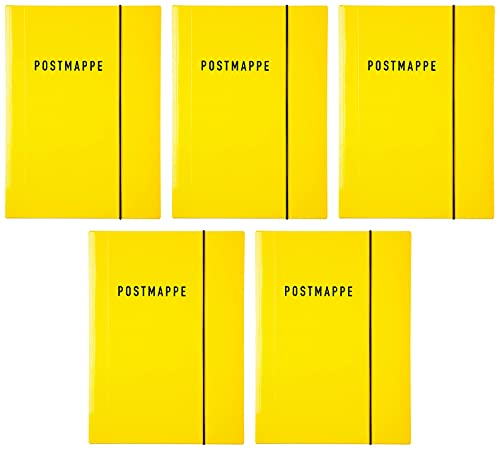 Idena 10372 - Postmappe DIN A4, Glanzkarton mit Gummizug, gelb, 5 Stück von Idena
