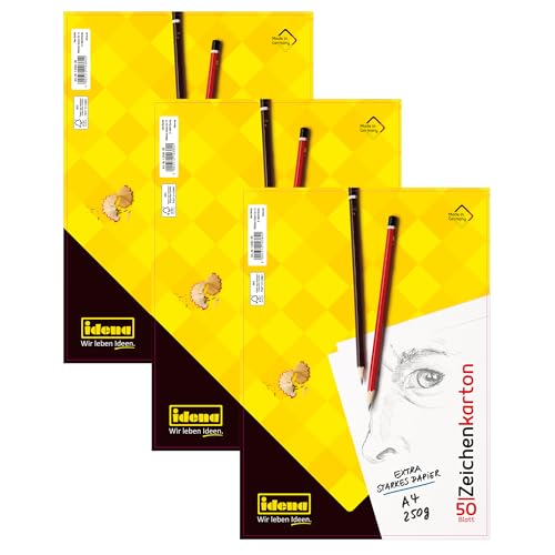 Idena 10384-3 90296-Zeichenkarton DIN A4, 3 Zeichenblöcke mit je 50 Bogen, 250 g/m², FSC-Mix, Papier, Weiß, 3 Anzahl Idena 10384-3 90296-Zeichenkarton DIN A4, 3 Zeichenblöcke mit je 50 Bogen, 250 g/m², FSC-Mix, Papier, Weiß, 3 Anzahl von Idena