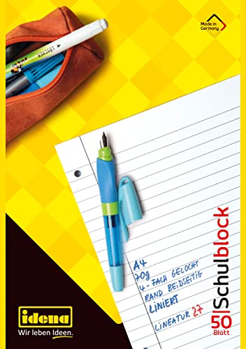 Idena 10393 - Schulblock, DIN A4, 50 Blatt, 70 g/m², liniert, gelocht von Idena