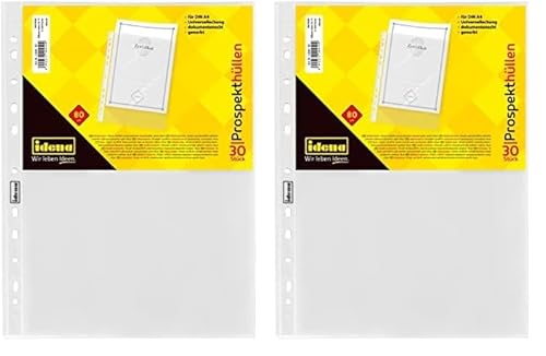 Idena 10404 - Prospekthülle DIN A4 Format, genarbt, 80µ, 30 Stück (Packung mit 2) von Idena