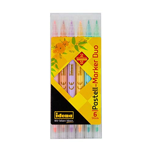 Idena 10524 - Pastell Marker Duo im Etui, 1 und 4 mm Strichstärke, 6 Farben, 1 Etui von Idena