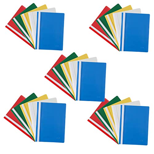 Idena 11004 - Schnellhefter für DIN A4, PP-Kunststoff, 25 Stück, Rot, Grün, Weiß, Gelb und Blau von Idena