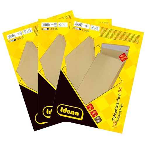 Idena 11093-3 - Versandtaschen DIN B4, 30 Stück haftklebend, Faltentaschen mit 4 cm Bodenfalte, Briefumschläge ohne Fenster, aus 140 g/m² FSC-Recycled Papier in Braun Idena 11093-3 - Versandtaschen DIN B4, 30 Stück haftklebend, Faltentaschen mit 4 cm Bodenfalte, Briefumschläge ohne Fenster, aus 140 g/m² FSC-Recycled Papier in Braun von Idena