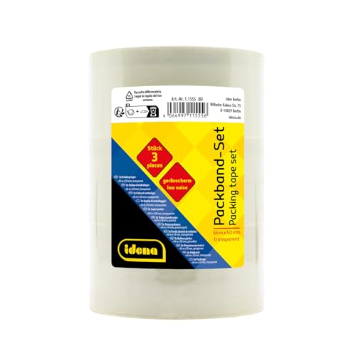 Idena 11555 - Paketklebeband transparent, 3 Rollen Paketband je 5 cm x 66 m, geräuscharmes Klebeband für Umzug und Versand Idena 11555 - Paketklebeband transparent, 3 Rollen Paketband je 5 cm x 66 m, geräuscharmes Klebeband für Umzug und Versand von Idena