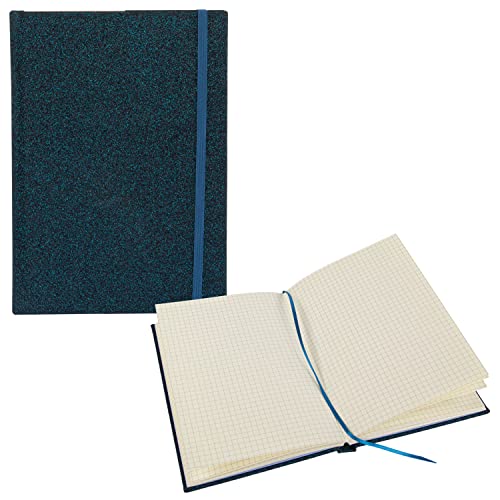 Idena 12255 - Notizbuch Glitter, nachtblau, 14 x 20 cm, kariert, 100 g/m², 192 Seiten, mit Froschtasche, Leseband und Gummibandverschluss, 1 Stück von Idena