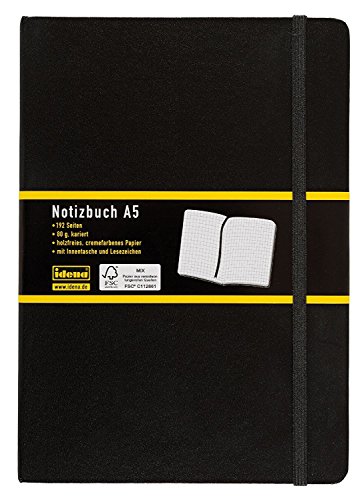 Idena 209281 Notizbuch DIN A5, 192 Seiten, 80 g/m², schwarz, kariert (3er Pack) von Idena
