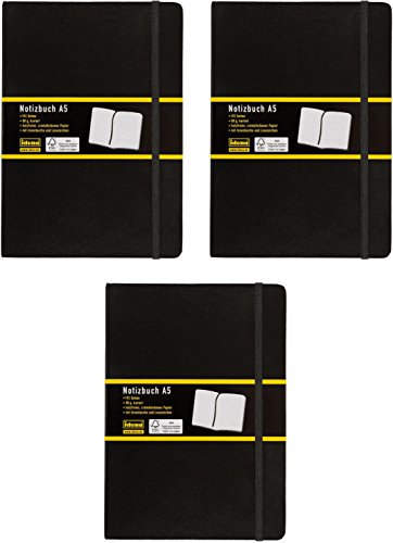 Idena 209281 - Notizbuch DIN A5, 192 Seiten, 80 g/m², kariert, schwarz (3er Pack) von Idena