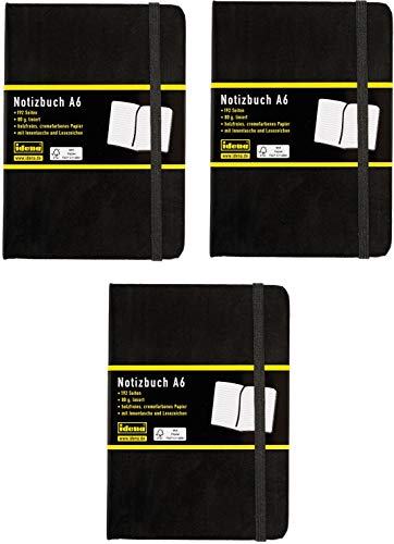 Idena 209285 - Notizbuch DIN A6, 192 Seiten, 80 g/m², liniert, schwarz (3, A6 Liniert) von Idena