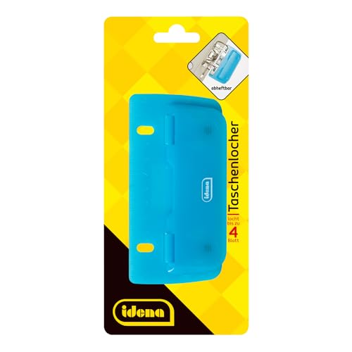 Idena 22100 - Taschenlocher, Lochung bis zu 4 Blatt, blau transparent, 1 Stück von Idena