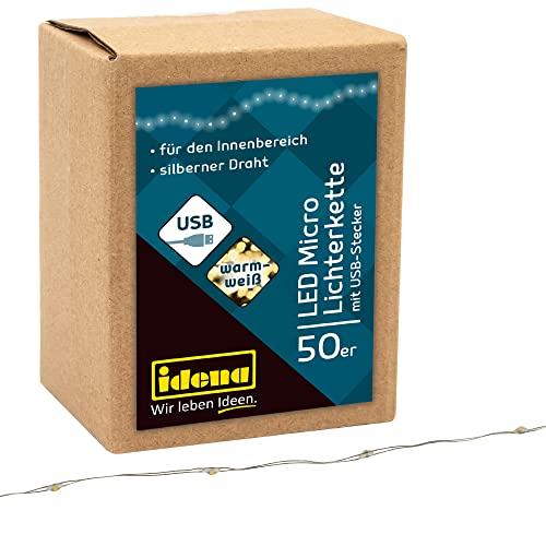 Idena 30257 - LED Micro Lichterkette mit 50 LED in warmweiß und USB Stecker, ca. 2,75 m lang, für den Innenbereich, für Partys, Weihnachten, Deko, Hochzeit, als Stimmungslicht und zum Basteln Idena 30257 - LED Micro Lichterkette mit 50 LED in warmweiß und USB Stecker, ca. 2,75 m lang, für den Innenbereich, für Partys, Weihnachten, Deko, Hochzeit, als Stimmungslicht und zum Basteln von Idena