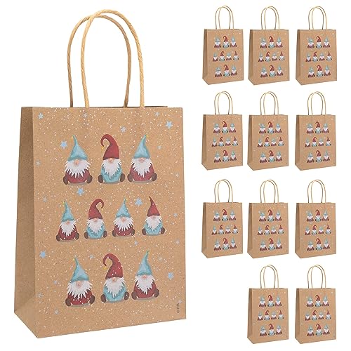 Idena 30335-12 - Geschenktüten Wichtel, 12 Stück, 15 x 20 x 7 cm, Papiertüten, Geschenktaschen, Weihnachtstüten von Idena