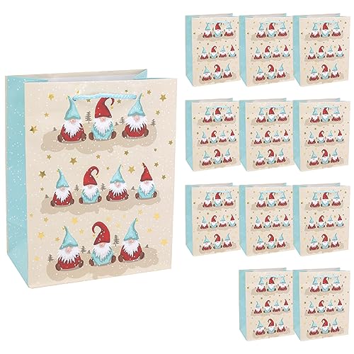 Idena 30338-12 - Geschenktüten Wichtel, 12 Stück, 18 x 23 x 10 cm, Papiertüten, Geschenktaschen, Weihnachtstüten von Idena