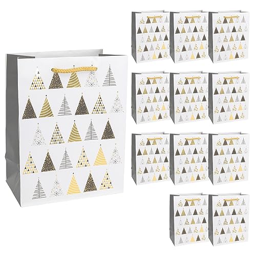 Idena 30341-12 - Geschenktüten Edeltannen, 12 Stück, 18 x 23 x 10 cm, Papiertüten, Geschenktaschen, Weihnachtstüten von Idena