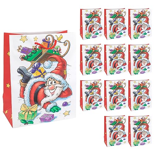 Idena 30344-12 - Geschenktüten Santa, 12 Stück, 18 x 23 x 10 cm, Papiertüten, Geschenktaschen, Weihnachtstüten von Idena