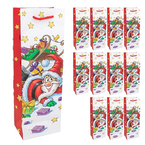 Idena 30346-12 - Flaschentasche Santa, 12 Stück, 12 x 36 x 9 cm, Papiertüten, Geschenktaschen, Weihnachtstüten Idena 30346-12 - Flaschentasche Santa, 12 Stück, 12 x 36 x 9 cm, Papiertüten, Geschenktaschen, Weihnachtstüten von Idena