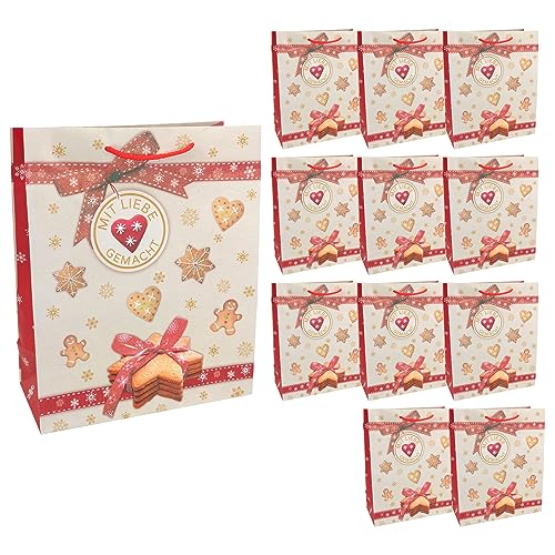 Idena 30348-12 - Geschenktüten Weihnachtsplätzchen, 12 Stück, 26 x 32 x 12 cm, Papiertüten, Geschenktaschen, Weihnachtstüten von Idena