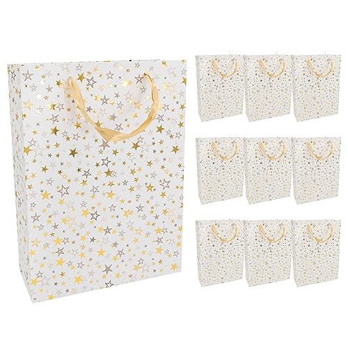Idena 30355-10 - Geschenktüten Sterne, 10 Stück, 18 x 23 x 8 cm, Papiertüten, Geschenktaschen, Weihnachtstüten von Idena