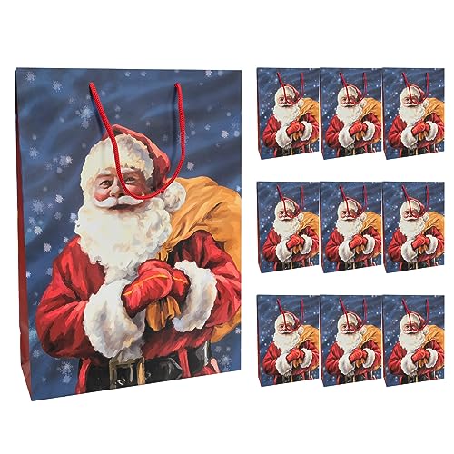 Idena 30366-10 - Geschenktüten Santa, 10 Stück, 18 x 23 x 8 cm, Papiertüten, Geschenktaschen, Weihnachtstüten von Idena