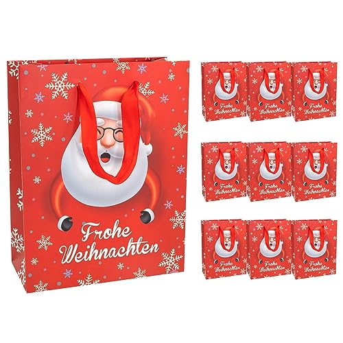 Idena 30368-10 - Geschenktüten Santa, 10 Stück, 18 x 23 x 8 cm, Papiertüten, Geschenktaschen, Weihnachtstüten von Idena