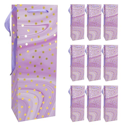Idena 30383-10 - Flaschentaschen Dot, 10 Stück, Geschenktüten in der Größe 12 x 9 x 35 cm, Papiertüten in Lila mit goldenen Punkten Idena 30383-10 - Flaschentaschen Dot, 10 Stück, Geschenktüten in der Größe 12 x 9 x 35 cm, Papiertüten in Lila mit goldenen Punkten von Idena