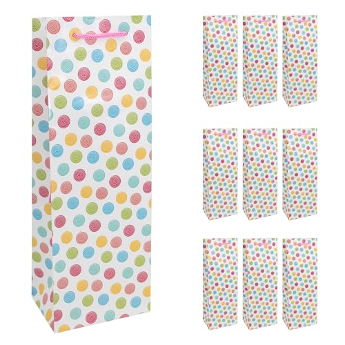 Idena 30388-10 - Flaschentaschen Dot, 10 Stück, Geschenktüten in der Größe 12 x 9 x 35 cm, Papiertüten mit bunten Punkten von Idena