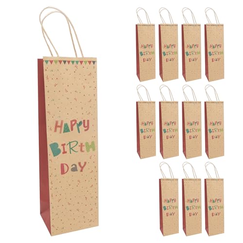 Idena 30397-12 - Flaschentaschen Happy Birthday, 12 Stück, Geschenktüten in der Größe 12 x 10 x 39 cm, Papiertüten zum Geburtstag von Idena