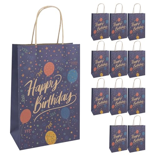 Idena 30399-12 - Geschenktüten Happy Birthday, 12 Stück, Geschenktaschen in der Größe 18 x 10 x 27 cm, Papiertüten zum Geburtstag von Idena