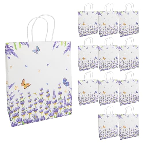 Idena 30402-12 - Geschenktüten, 12 Stück, Geschenktaschen in der Größe 26 x 13 x 32 cm, Papiertüten mit lila Blumen und Schmetterlingen von Idena